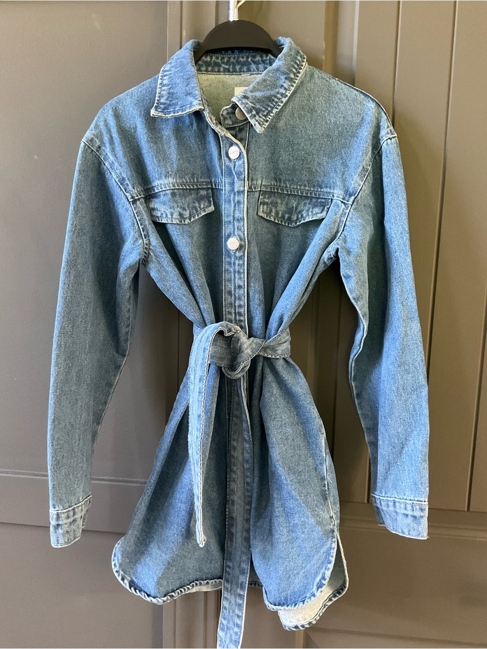 Superdown Kelsie Classic Blue Denim Tie-Front Mini Shirt Dress